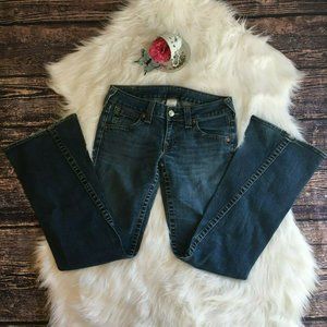 True Religion Blue Medium Wash Denim Bootcut/Flare Twist Leg Jeans Womens 30